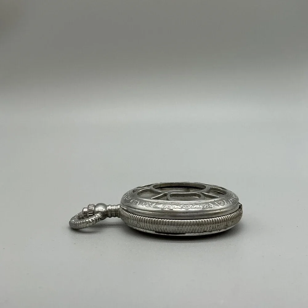 Kansas City Railroad Pocket Watch Men 47mm Silver Tone Skeleton Manual